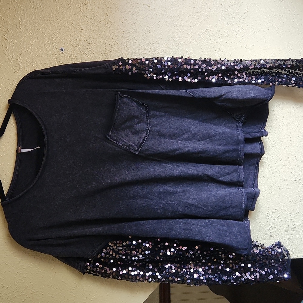 Free People Black Sequined Top